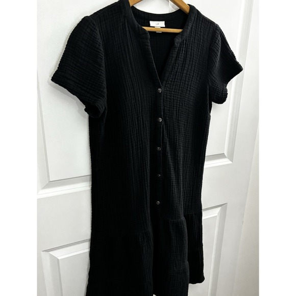 J. Jill Dresses & Skirts - J Jill Small Tall Black Cotton Gauze Tiered Dress Short Sleeve Button Front 0515
